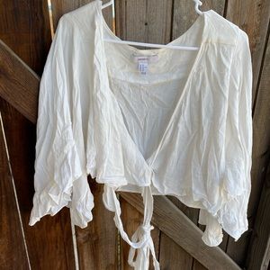 wrap around white blouse